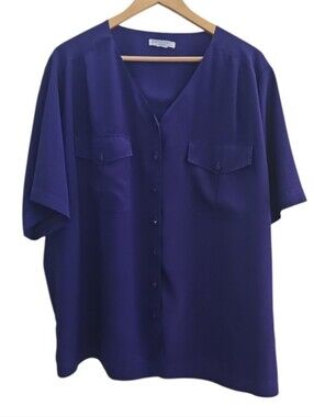 Vintage Ship'n Shore Purple Satin Button Front Blouse Plus Size 4X Jewel Tone